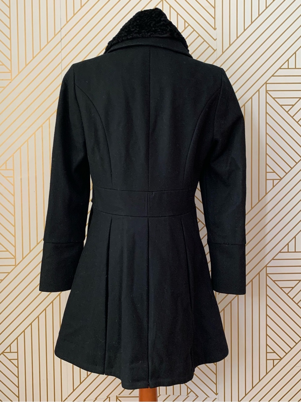 Betsey Johnson Y2K 2000's Black Wool Military Princess Coat Leopard Rose Lining - Picture 8 of 11